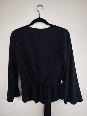 Top Shop peplum bell sleeve Ruffle sleeve blouse black sz 6 / S